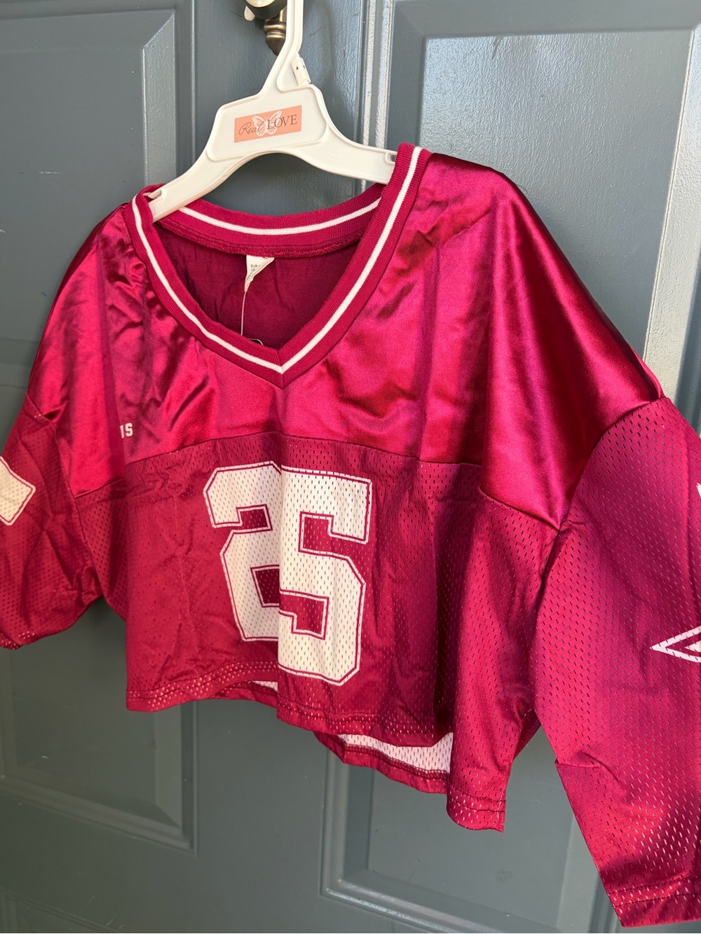 Women's Pink Cropped Sports Jersey Top with Number 25